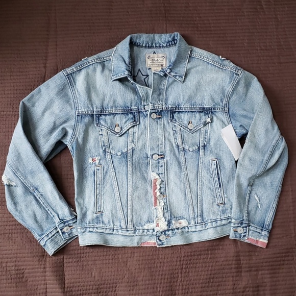 polo jean jacket with american flag